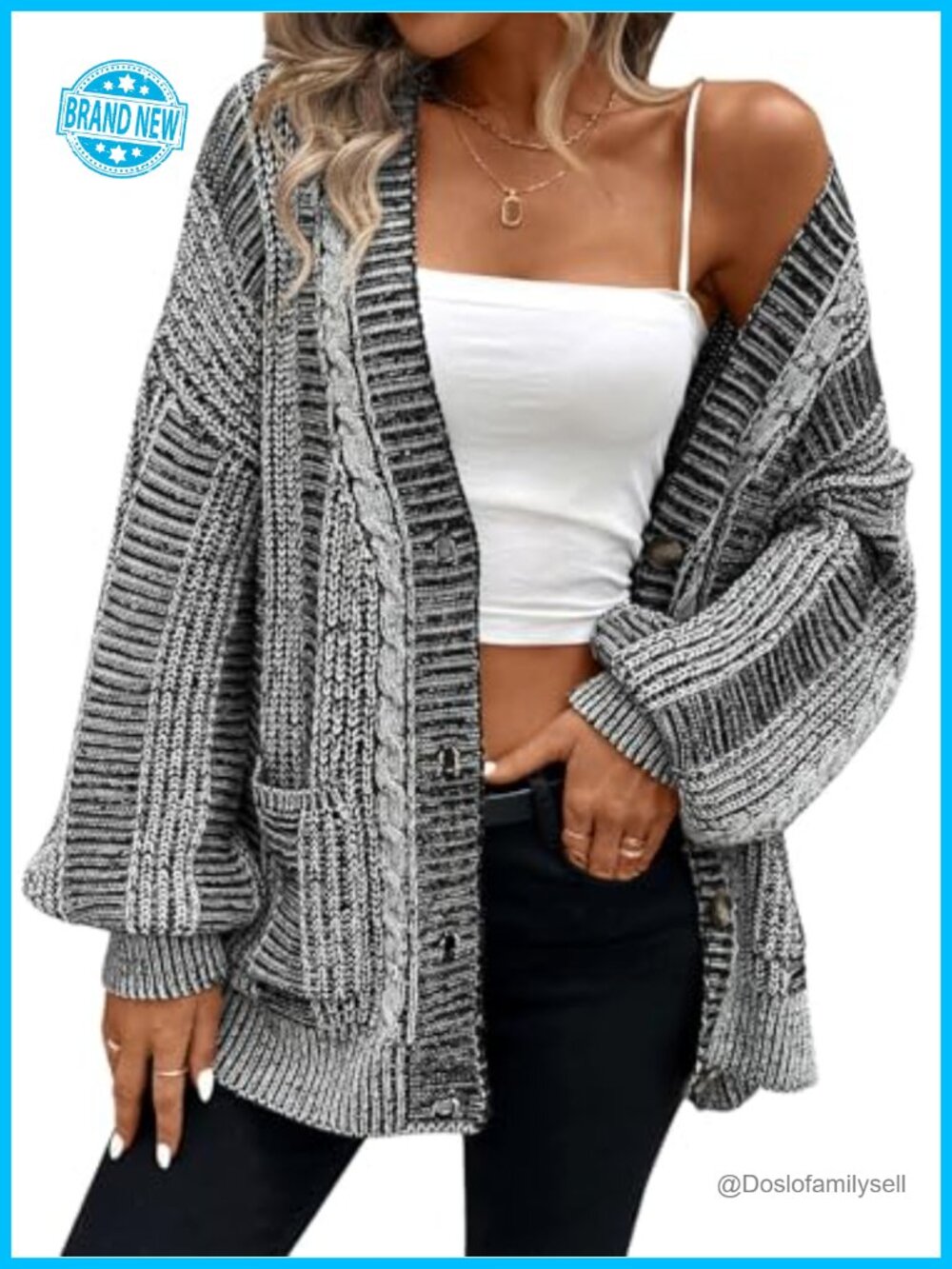 Oversized Cable Knit Open Front Cardigan Sweater with Pockets